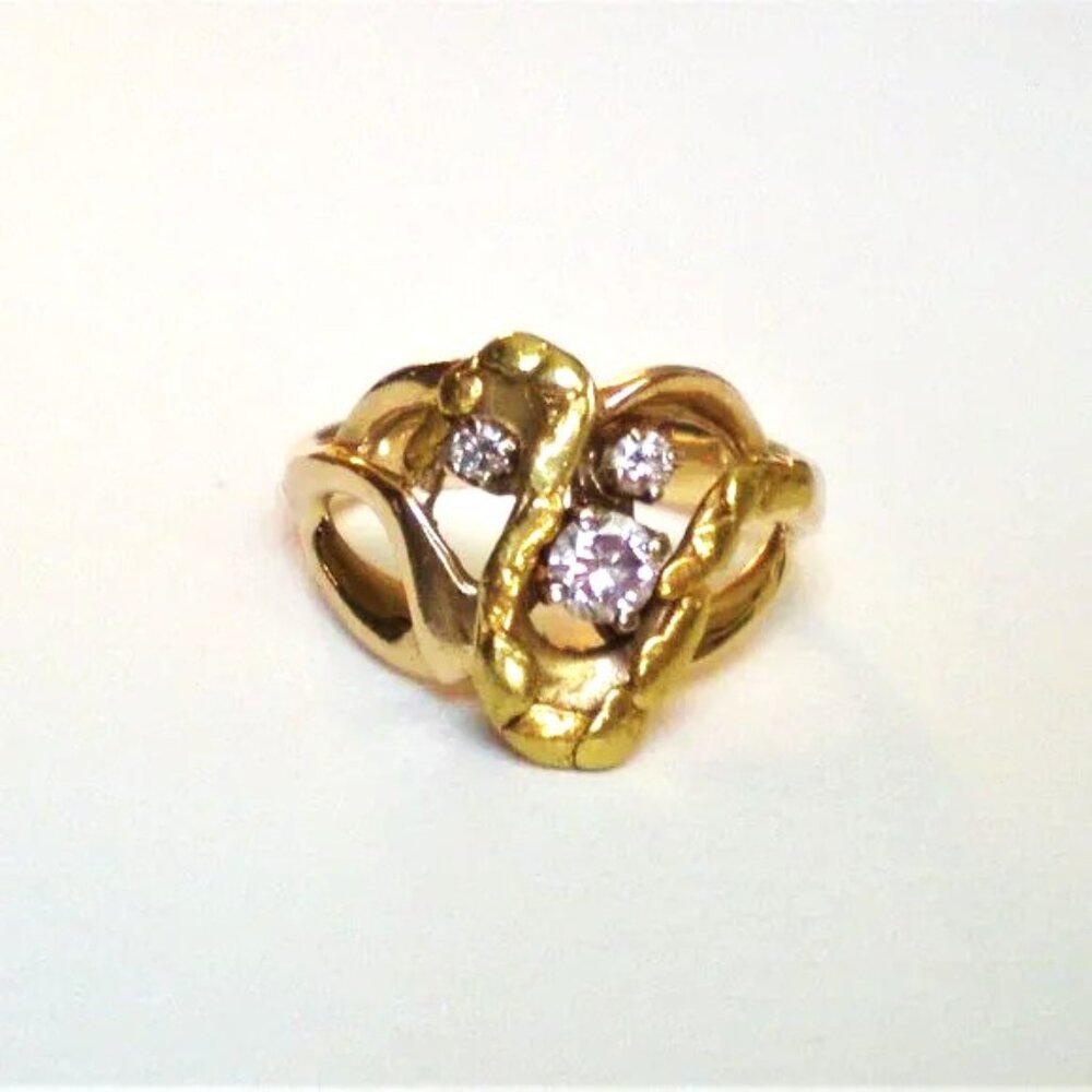 Designer Solid 14K Yellow Gold Real 22K Gold Nugget Diamond Cluster Ring - Picture 8 of 12